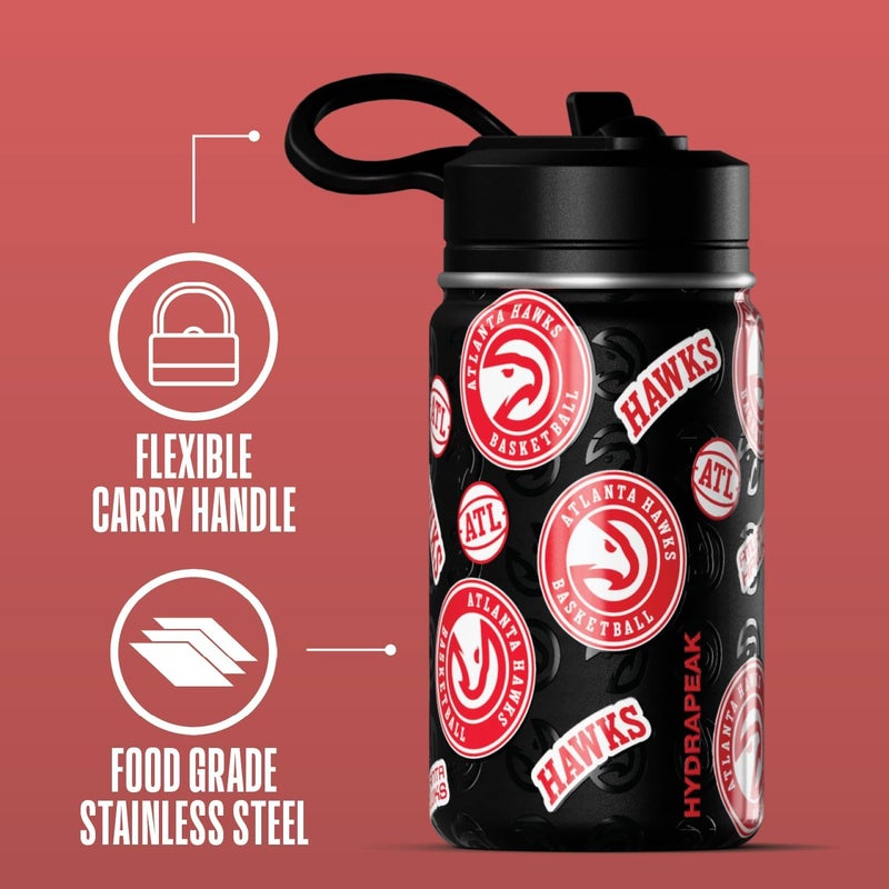 Hydrapeak x NBA Officially Licensed Atlanta Hawks 14oz Mini Kids Water Bottle with Straw Lid and Handle Reusable Stainless Steel Double Wall Insulated Spill Proof Sports Gift for Boys Girls - Image 2